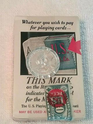 Rare 1929 - 1930 Vintage U S Playing Card Co/revenue Tax Stamp/silver Nos