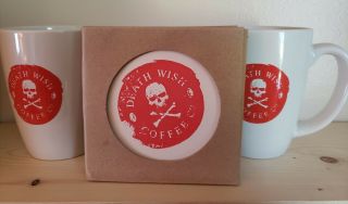 Death Wish Coffee White Diner Mug Set W/2 Costers