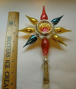 Rare Antique German Blown Star Indent Tree Topper 8 Inches Tall