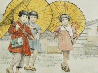 Pair Willy Seiler Japanese Woodblock Prints Japan Children