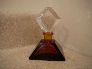 Vintage German Pyramid Cut Art Glass Amber Crystal Perfume Bottle Art Deco Label