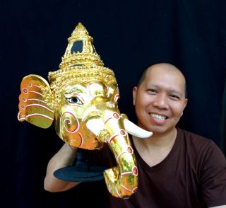 Ganesha God Mask Khon Handmade Thai Traditional Elephant Head Art