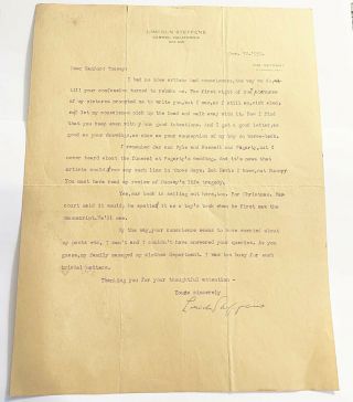 1935 Interesting Signed Letter: Lincoln Steffens (1866 - 1936) To Book Illustrator