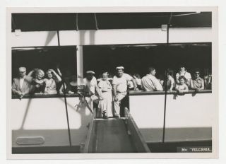 Vintage B&w Photo Of Passengers Aboard The Mv Vulcania - Italian Line