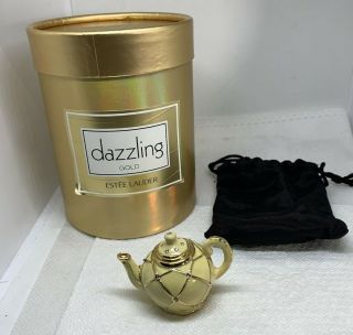 1999 Estee Lauder Dazzling Gold " Gold Teapot " Solid Perfume Compact W/ Box