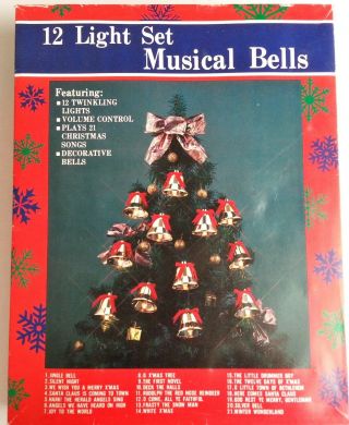Vintage Christmas 12 Lighted Musical Bells Plays 21 Songs Light Set See Video