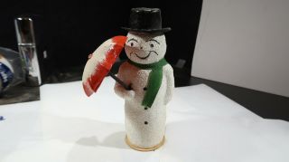 Made In Western Germany Snowman With Umbrella Candy Container Snowmen