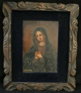 Antique 19th C.  Spanish Colonial Religious Painting/retablo On Metal.