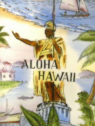 Vintage Hand Painted Hawaii Souvenir Plate c.  ' 40s/ ' 50s Kamehameha Hula Dancer 2