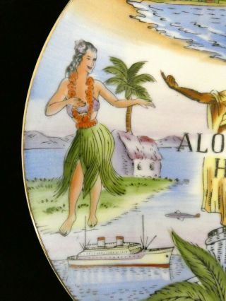 Vintage Hand Painted Hawaii Souvenir Plate c.  ' 40s/ ' 50s Kamehameha Hula Dancer 4