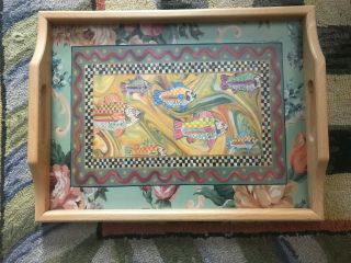 Mackenzie Childs Go Fish Large Wood Handle Serving Drink Tray Long Retired