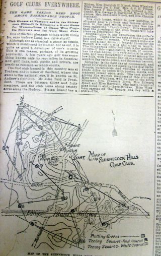 1894 Newspaper W Description Map & Report Beginning O Shinnecock Hills Golf Club