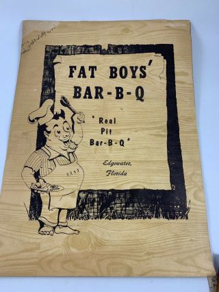 Vintage Menu From The Fat Boys’ Bar - B - Q In Edgewater Florida