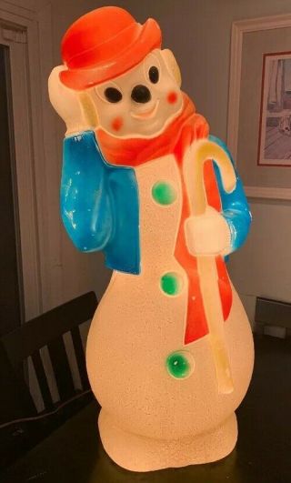 Vintage Top Hat Snowman With Cane 34 " Empire Light Up Blow Mold Decoration