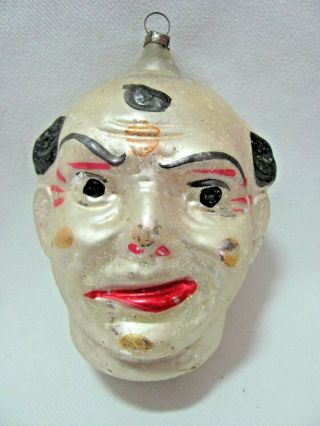 Rare Antique Large Menacing Clown Head Face Christmas Ornament Blown Glass