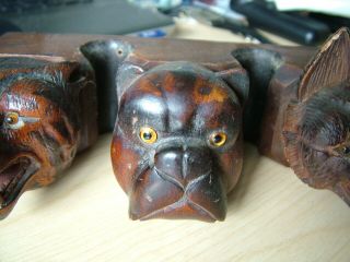 Pipe Rack.  Lovely Hand Carved.  Dogs,  Bear,  Tiger.  4x Pipe.  Glass Eyes. 3
