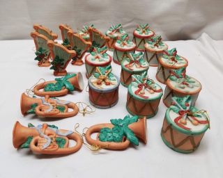 Vintage Ceramic Christmas Tree Ornaments Instrument Music Decor Harp Drum Horn