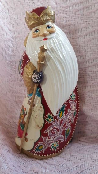 Russian Hand Carved Wood Santa Claus Christmas Detailed Painted Wooden Figurine