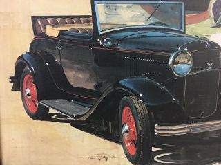 Thomas Hoyne Print In canvas.  1932 Ford Model 18 Convertible Cabriolet.  Framed. 8