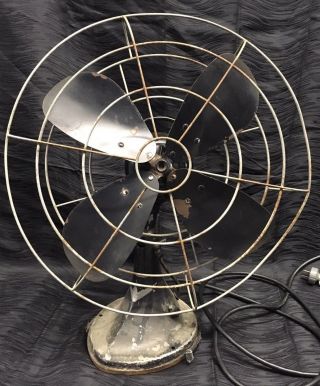 Vintage Black Hunter Model Cg - 16 Metal Rotating Oscillating Table Fan 16 " Rare