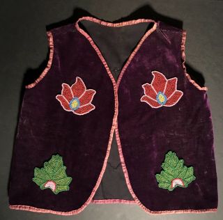 Great Lakes Chippewa Beaded On Velvet Floral Pictorial Vest,  C1900