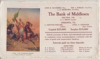 Urbanna & Saluda Va - The Bank Of Middlesex (virginia) Blotter - Saunders 1910s