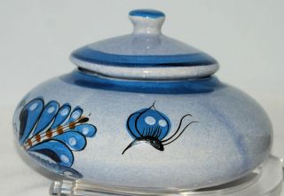 Ken Edwards Blue Lidded Pot Canister Bird Flowers & Butterflies - Tonala,  Mexico 2