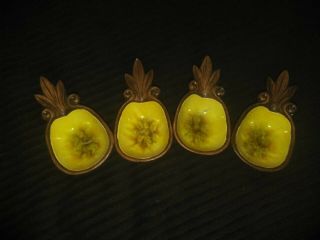 Set Of 4 Vintage Treasure Craft Hawaii Pineapple Trinket Dishes 1962 Yellow