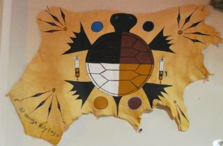 Keya (turtle) / Painted Deer Hide By Lakota Artist Sonja Holy Eagle