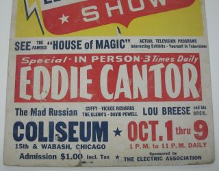 Vintage TELEVISION,  ELECTRICAL LIVING SHOW Poster 1949 Eddie Cantor CHICAGO 2