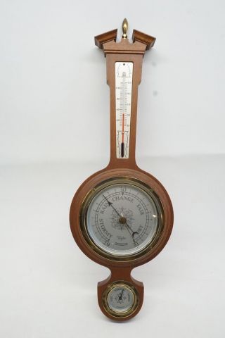 Early Taylor Banjo Wall Weather Station 21 " Thermometer Mahogany Wood Barometer