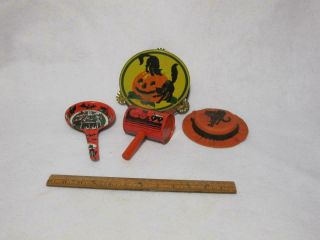 Vintage Halloween Toys: Rattle,  Tamborine,  Shaker,  Mini Hat (germany)