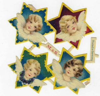 Antique Victorian Star Angels Die Cut Scrap Oblaten Glanzbilt,  2 - 1/4 " 6.  5cm Eac