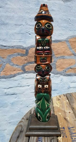 John Williams Wooden Carved Totem Pole 26” Native American