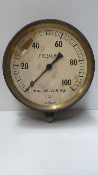 Vintage Industrial Brass Pressure Gauge Steam Engine Pounds Per Inch England