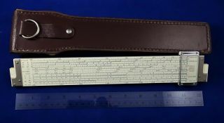 Teledyne Post Versalog Slide Rule,  44CA - 600,  Bamboo,  24 Scales,  Leather Case 2