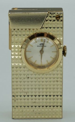 Vintage Bucherer Winding Gold Plated Watch Lighter Serial Number 8118 210