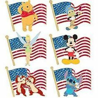 Disney Old Glory Mickey Mouse Pooh Donald Duck Stitch Chip Dale Jiminy Pin Set