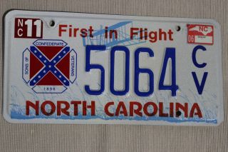2006 North Carolina Speciality License Plate Nc 5064 Scv Sons Of C.  Veterans Tag