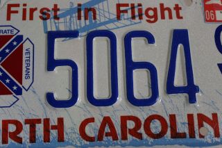2006 North Carolina Speciality License Plate NC 5064 SCV Sons of C.  Veterans Tag 5