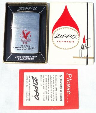 Vtg 1964 Zippo Cigarette Cigar Lighter Eagle Tool Co.  Never Fired