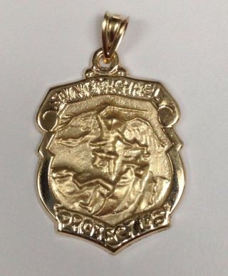 M - 26 Large 14kt Yellow Gold St.  Michael Shield Medal Religious Pendant