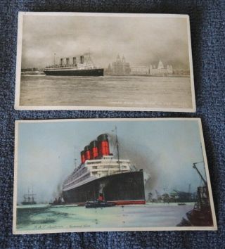 2 X Cunard Line Rms Aquitania In The Mersey & Coloured 12