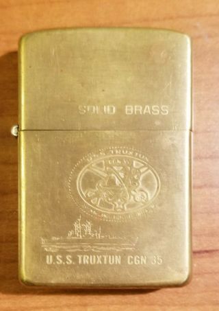 Rare Brass Zippo Lighter Uss Truxtun Cgn35 1932 - 1984 Commemorative