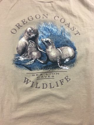 Vintage T Shirt Oregon Coast Sea Lion Cves Wild Life Size Xlarge Brown