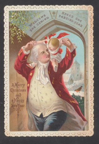 C5518 Victorian Goodall Xmas Card: Gent & Child,  Lace Edge