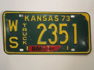 License Plate Truck Tag 1973 Kansas Ws 2351 [z270]