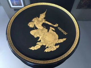 Thailand Gold And Black Lacquerware Lacquer Handmade Dakini Diety Mid Century