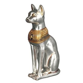 Egyptian Cat Goddess Bastet Design Toscano 29½ " Statue Silver & Gold Leaf Finish