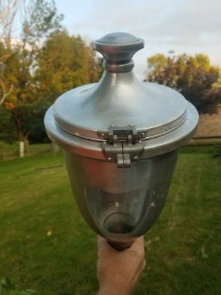 ANTIQUE ALUMINUM AND GLASS COFFEE GRINDER HOPPER FOR A COUNTRY STORE 2